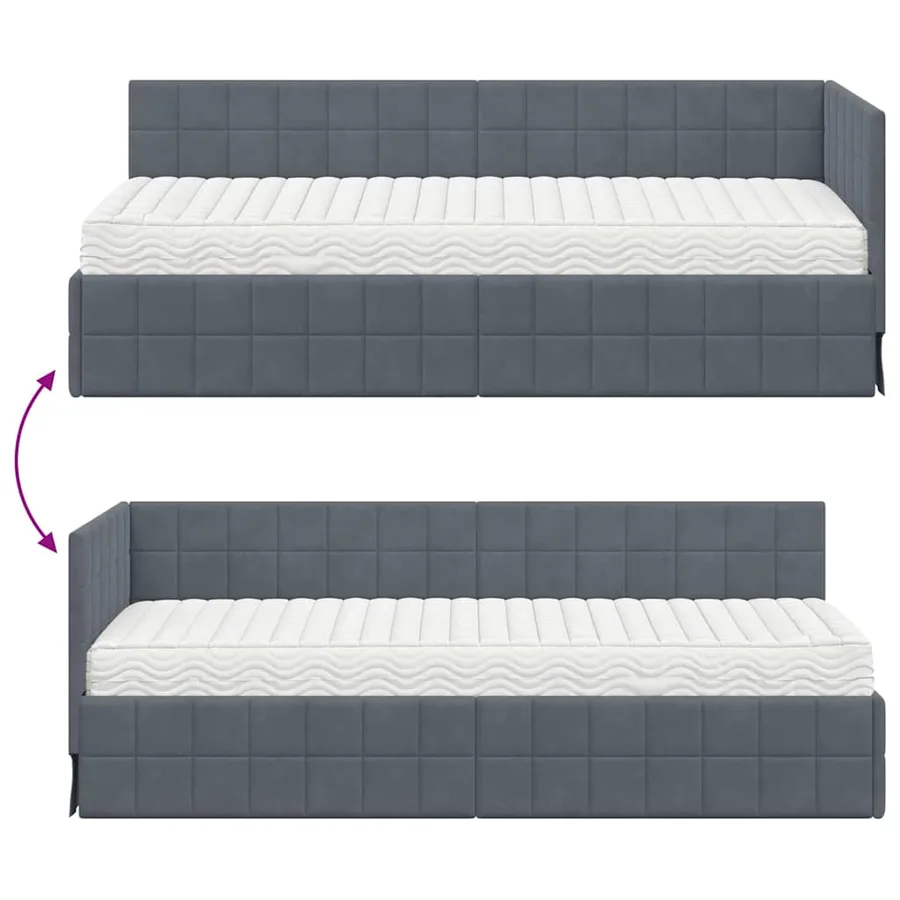 Cadre de lit d'angle avec matelas 2 pcs Gris Velours - 12