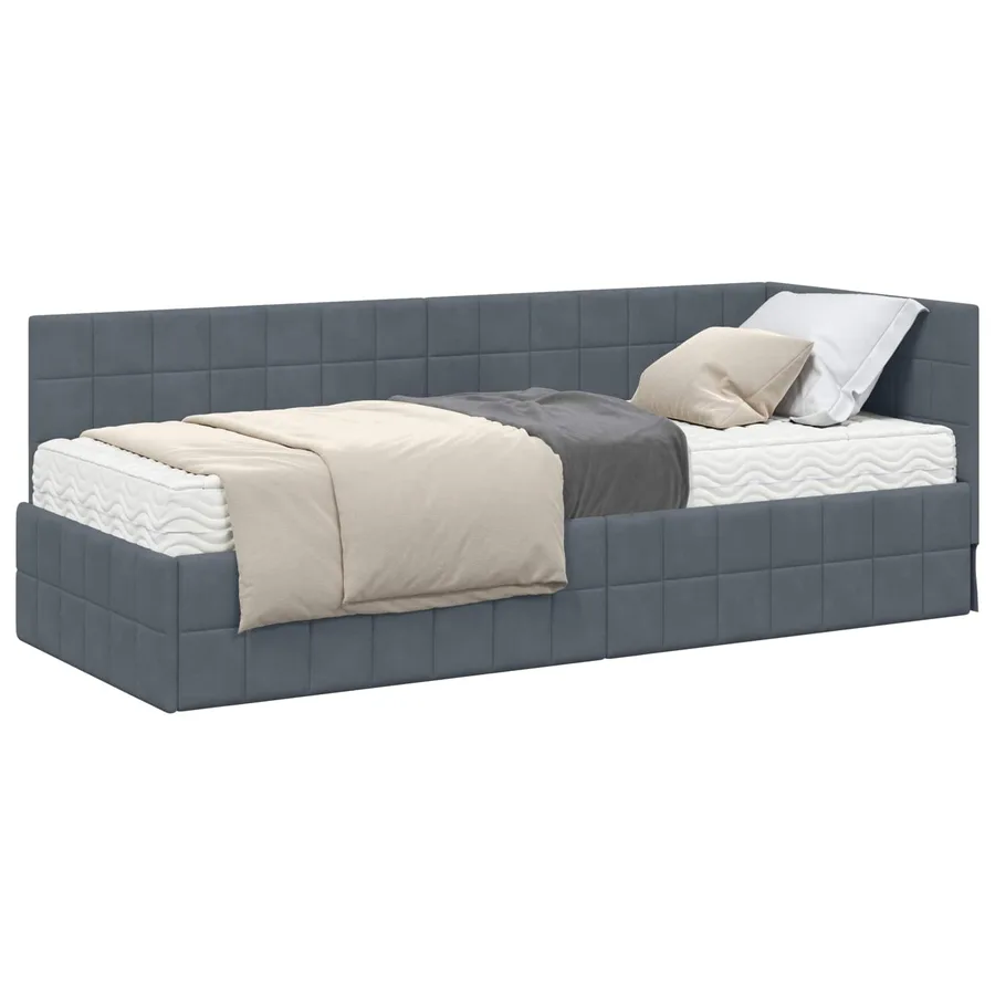 Cadre de lit d'angle avec matelas 2 pcs Gris Velours - 2