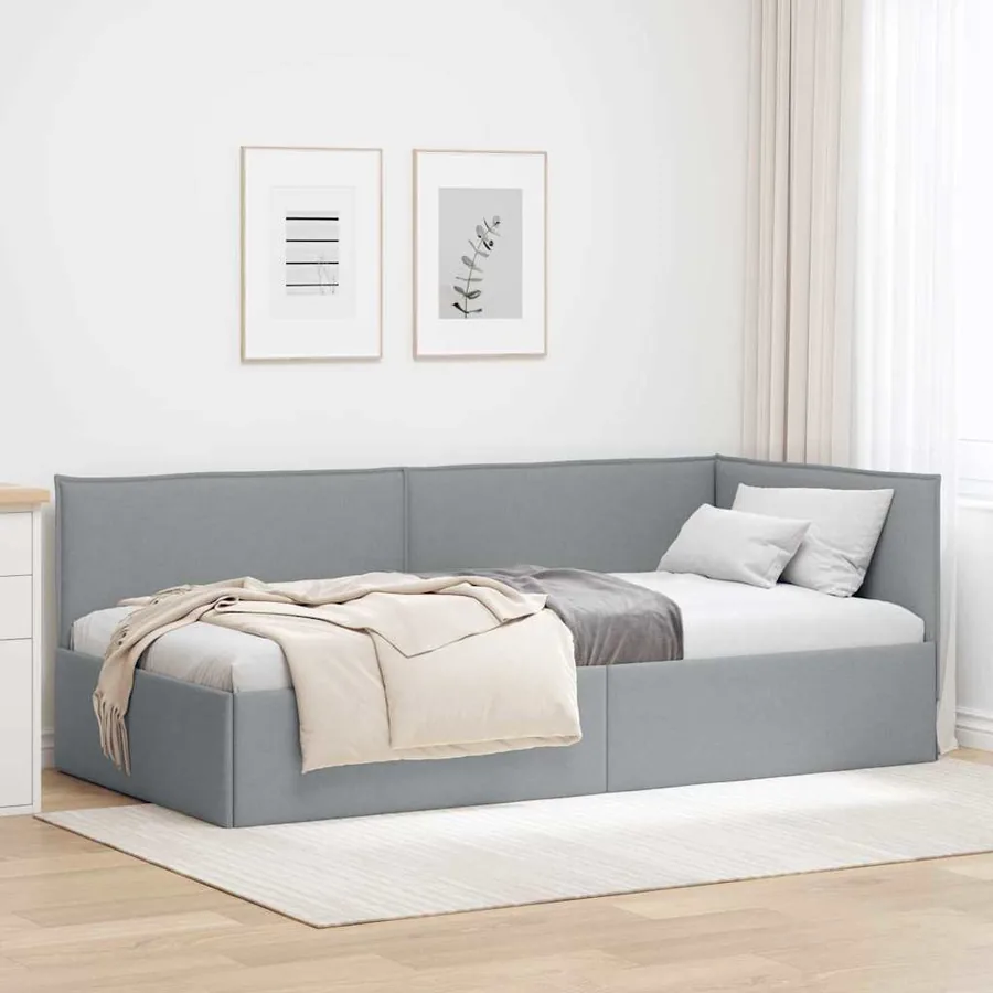 Cadre de lit d'angle Gris clair 80 x 200 cm tissu