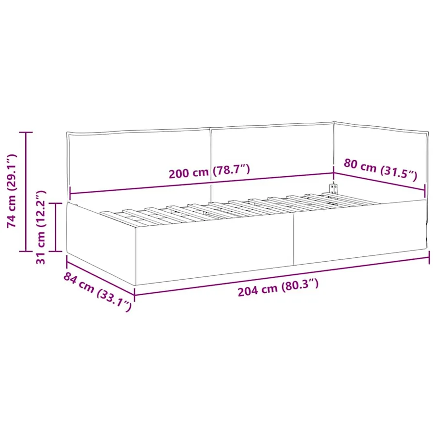 Cadre de lit d'angle Gris clair 80 x 200 cm tissu - 11