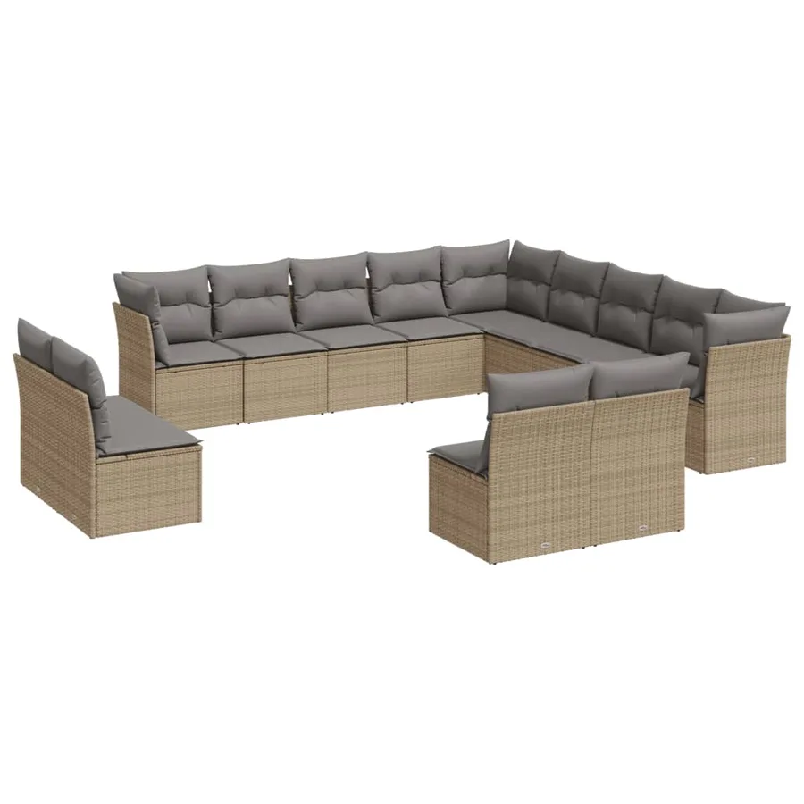 Salon de jardin avec coussins 12 pcs beige résine tressée - 2