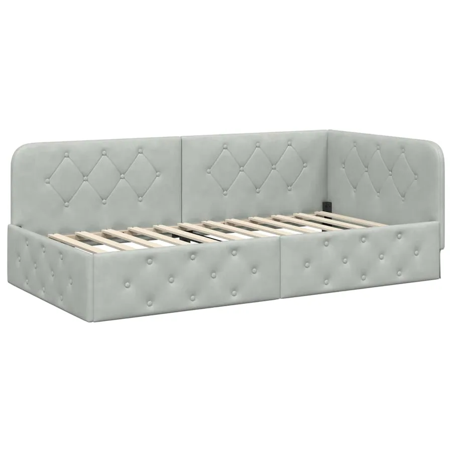 Cadre de lit d'angle Gris clair 90 x 190 cm Velours - 2