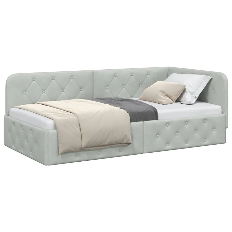 Cadre de lit d'angle Gris clair 90 x 190 cm Velours - 3