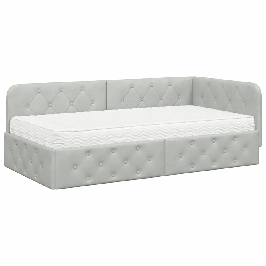 Cadre de lit d'angle Gris clair 90 x 190 cm Velours - 2
