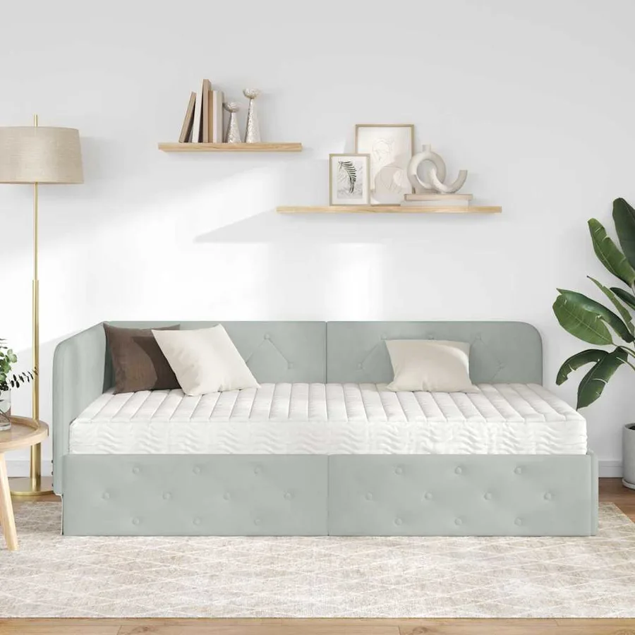 Cadre de lit d'angle Gris clair 90 x 190 cm Velours - 4