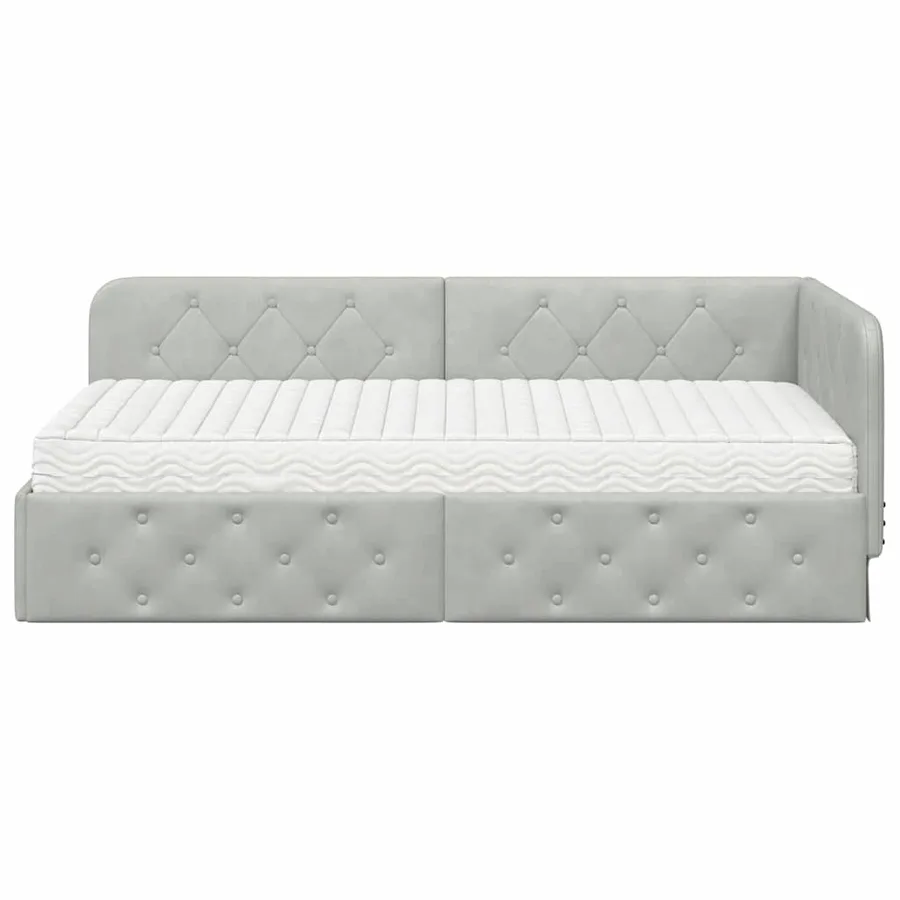 Cadre de lit d'angle Gris clair 90 x 190 cm Velours - 5