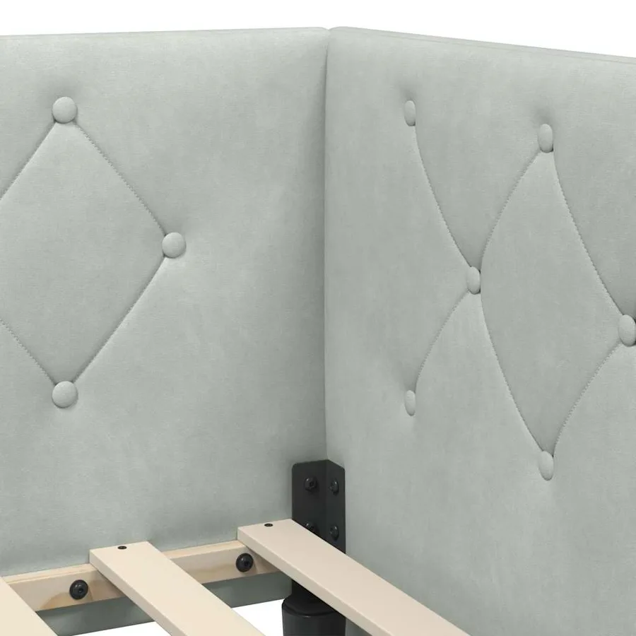 Cadre de lit d'angle Gris clair 90 x 190 cm Velours - 8