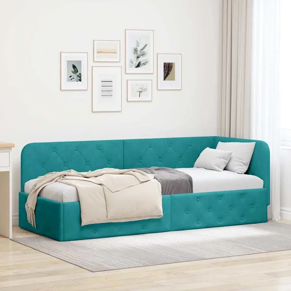Cadre de lit d'angle Turquoise 80 x 200 cm Velours