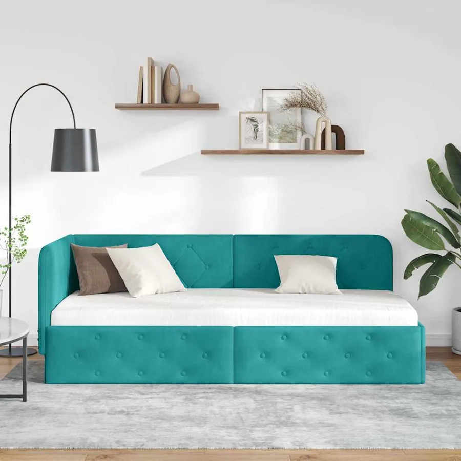 Cadre de lit d'angle Turquoise 80 x 200 cm Velours - 4