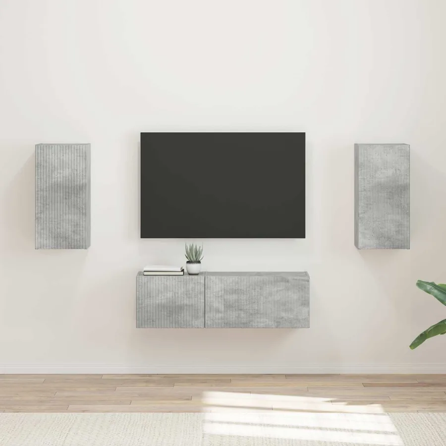 Ensemble de meuble TV mural 4 pcs Gris béton Bois d'ingénierie