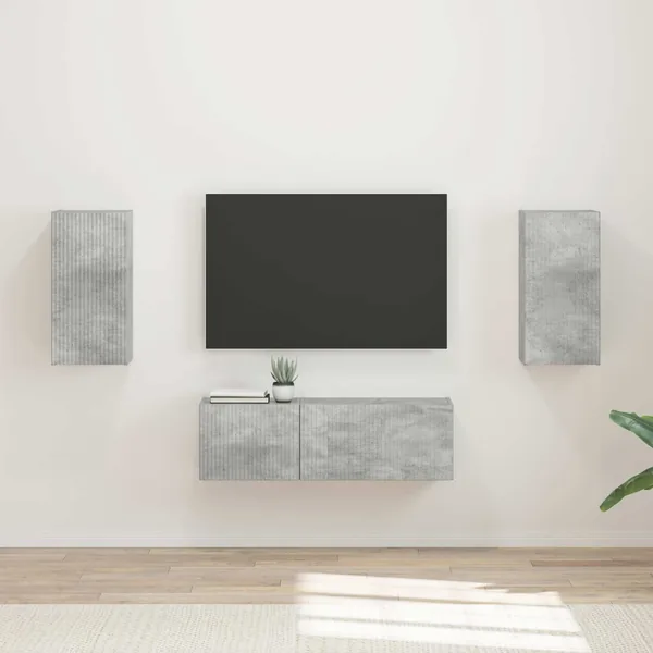 Ensemble de meuble TV mural 4 pcs Gris béton Bois d'ingénierie