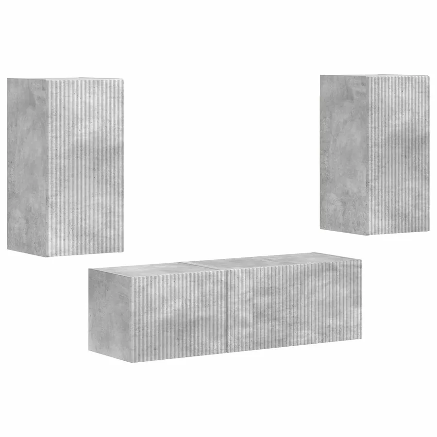 Ensemble de meuble TV mural 4 pcs Gris béton Bois d'ingénierie - 2