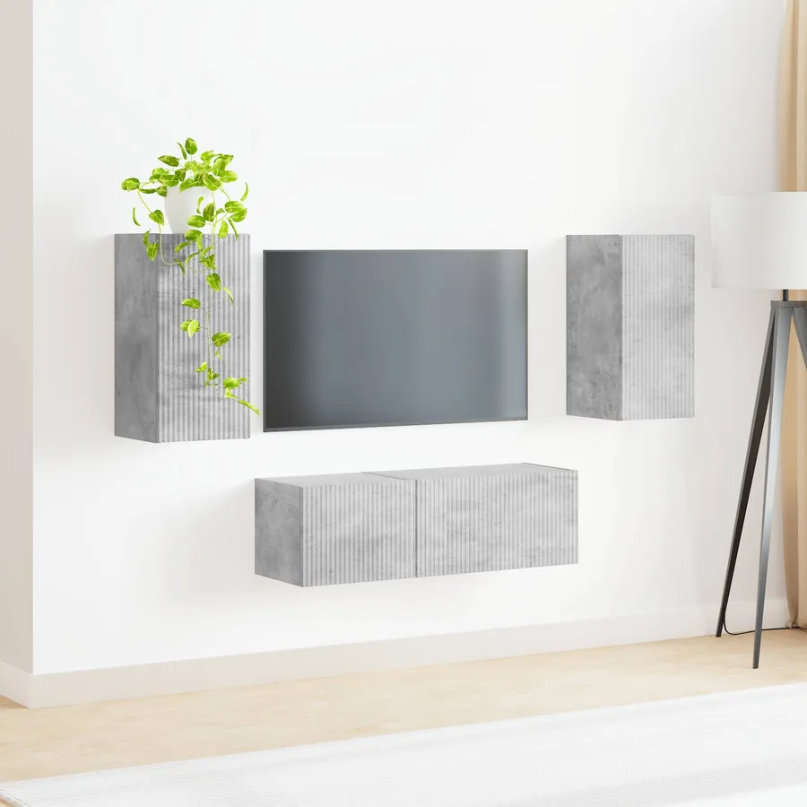 Ensemble de meuble TV mural 4 pcs Gris béton Bois d'ingénierie - 4