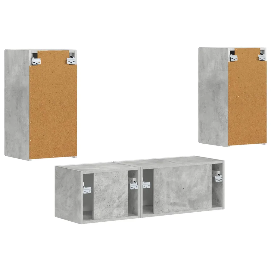 Ensemble de meuble TV mural 4 pcs Gris béton Bois d'ingénierie - 9