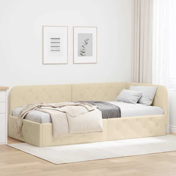 Cadre de lit d'angle Crème 100 x 200 cm tissu