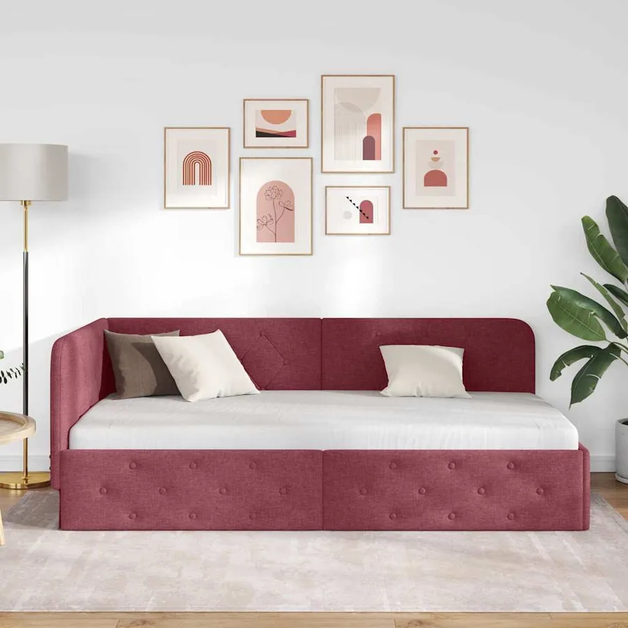Cadre de lit d'angle Bordeaux 90 x 200 cm tissu - 4