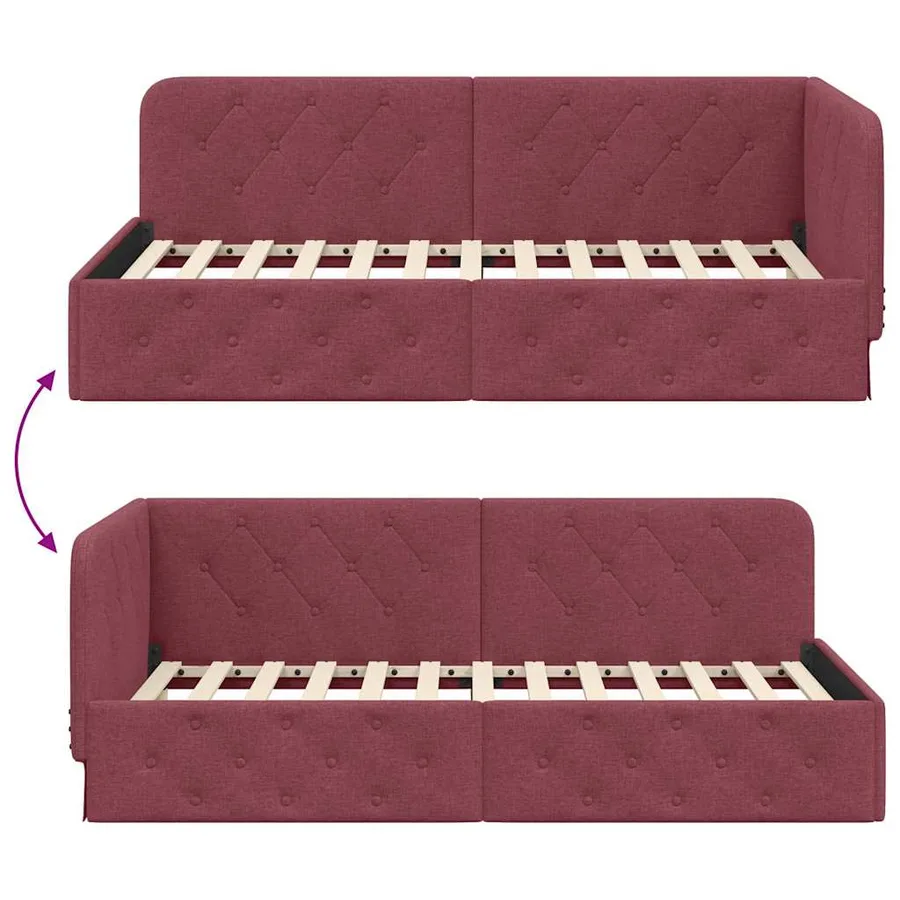 Cadre de lit d'angle Bordeaux 90 x 200 cm tissu - 9