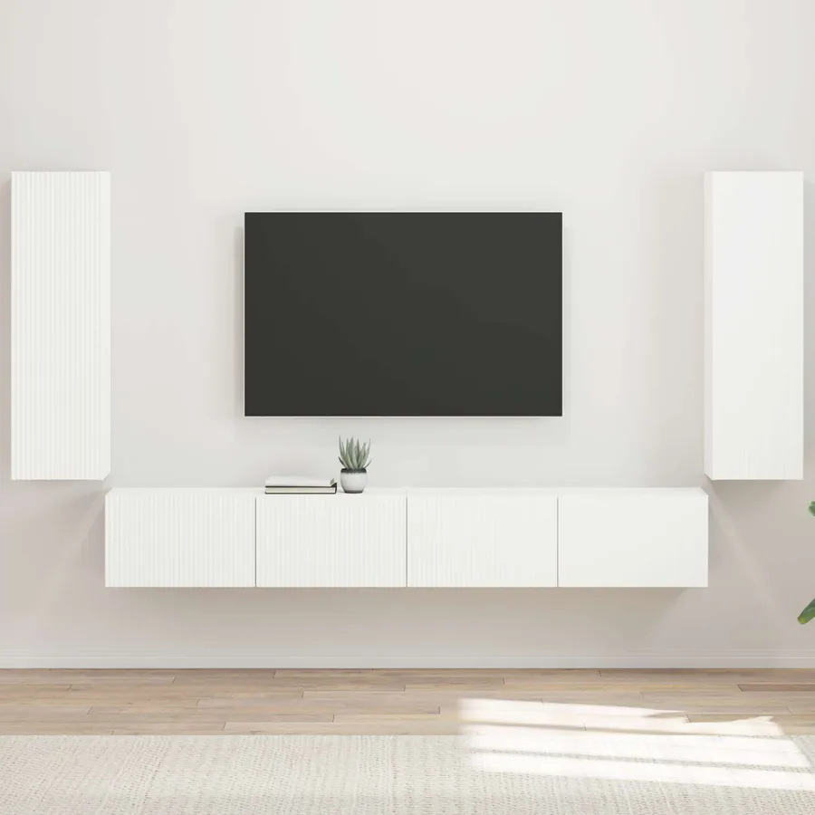 Ensemble de meuble TV mural 4 pcs Blanc Bois d'ingénierie