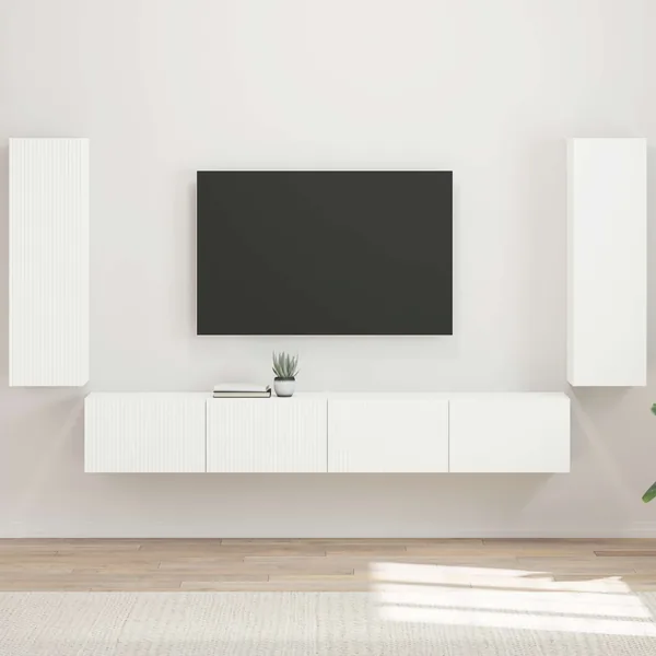 Ensemble de meuble TV mural 4 pcs Blanc Bois d'ingénierie