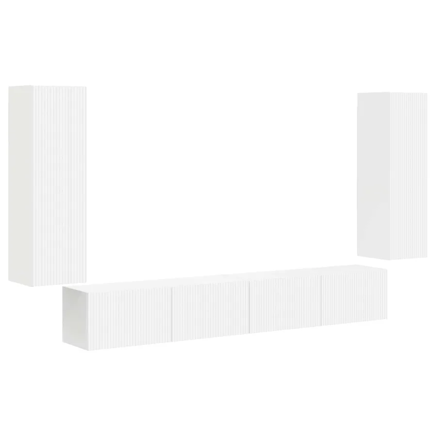 Ensemble de meuble TV mural 4 pcs Blanc Bois d'ingénierie - 2
