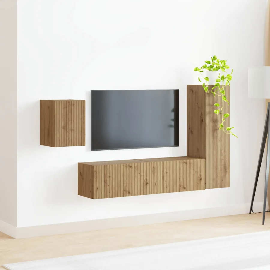 Ensemble meuble TV 4 pcs Chêne artisanal Bois d'ingénierie - 4