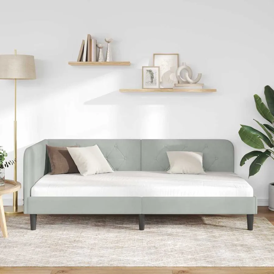 Cadre de lit d'angle Gris clair 90 x 190 cm Velours - 4