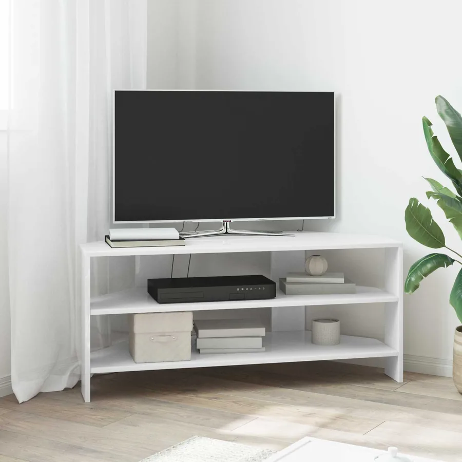 MeubleTVd'Angle Blanc brillant 102x40,5x45cm Bois d'ingénierie
