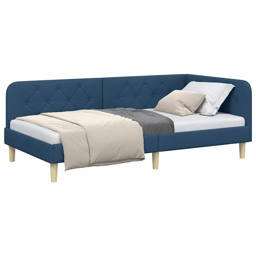 Cadre de lit d'angle Bleu 90 x 190 cm tissu - 3