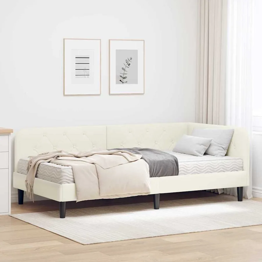 Cadre de lit d'angle Crème 90 x 200 cm Velours