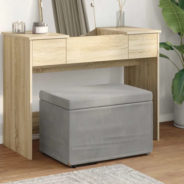 Tabouret Gris clair 61 x 41 x 40 cm Velours et Bois Composite