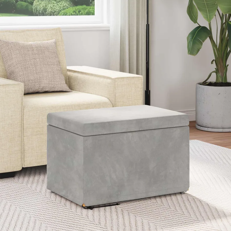 Tabouret Gris clair 61 x 41 x 40 cm Velours et Bois Composite - 3
