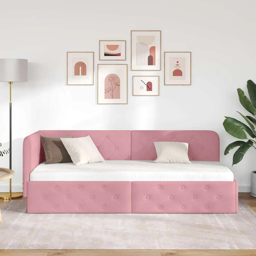 Cadre de lit d'angle Rose 80 x 200 cm Velours - 4