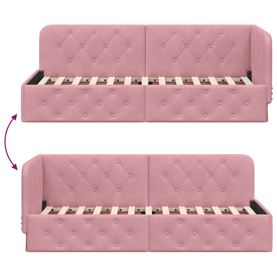 Cadre de lit d'angle Rose 80 x 200 cm Velours - 9