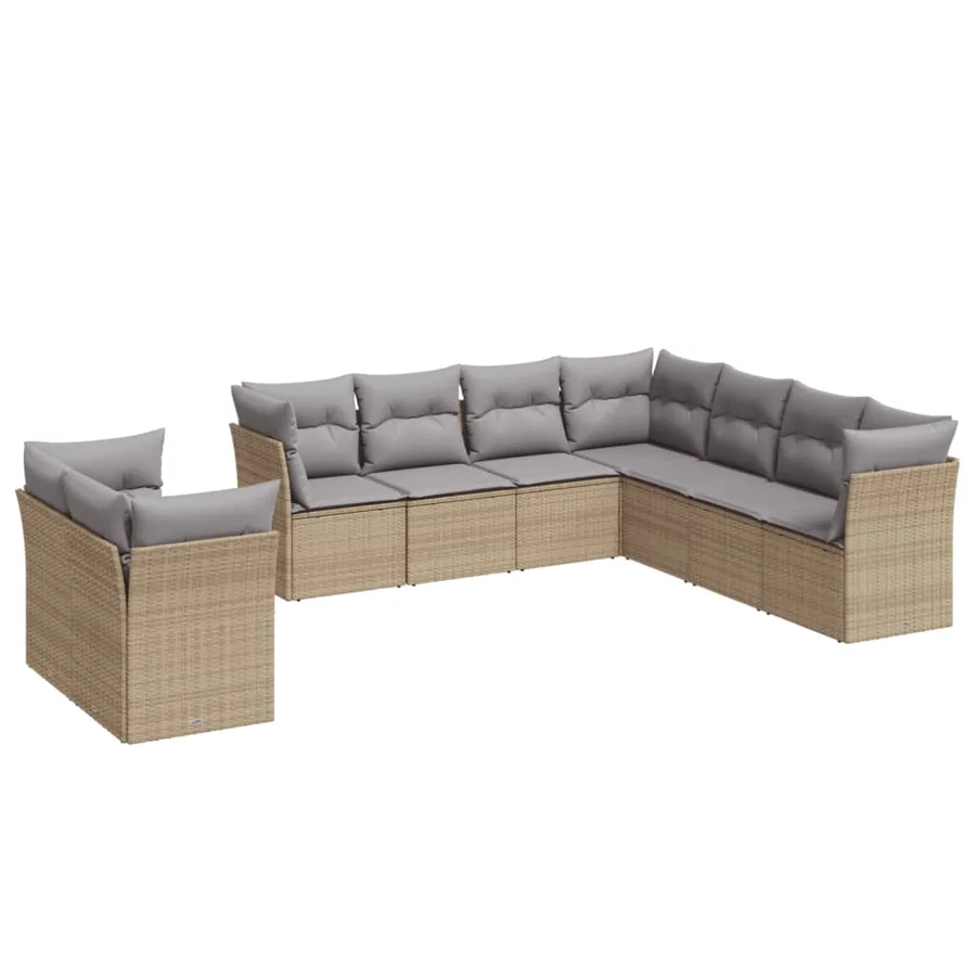 Salon de jardin avec coussins 9 pcs beige résine tressée - 2