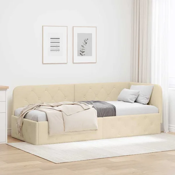 Cadre de lit d'angle Crème 80 x 200 cm tissu