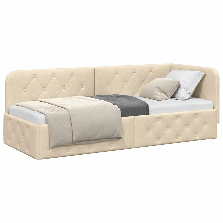 Cadre de lit d'angle Crème 80 x 200 cm tissu - 3