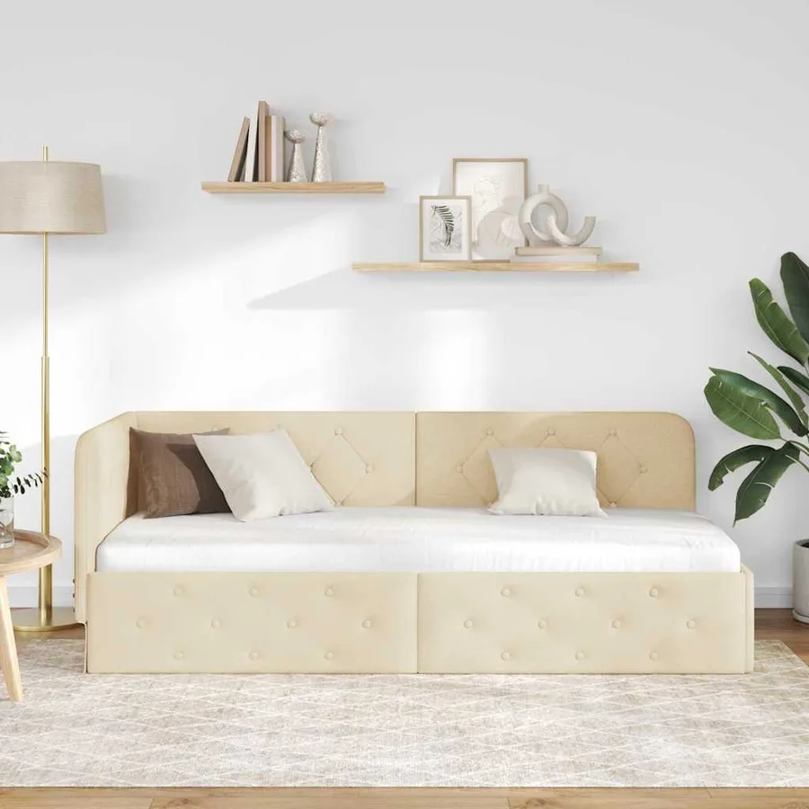 Cadre de lit d'angle Crème 80 x 200 cm tissu - 4