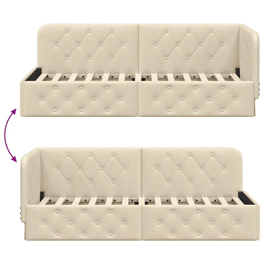 Cadre de lit d'angle Crème 80 x 200 cm tissu - 9