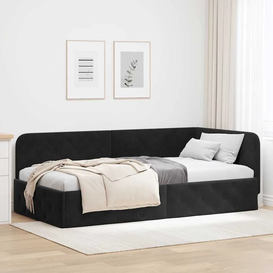 Cadre de lit d'angle Noir 90 x 190 cm Velours