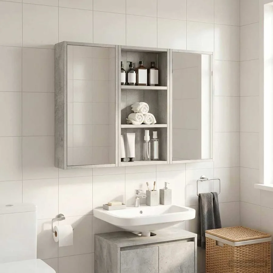 Armoire murale de salle de bain Gris Béton 30 x 10 x 60,5 cm - 5