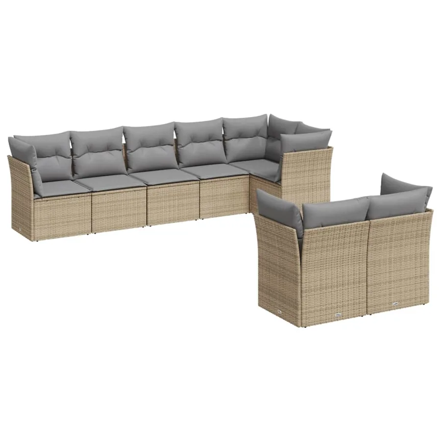 Salon de jardin avec coussins 8 pcs beige résine tressée - 2