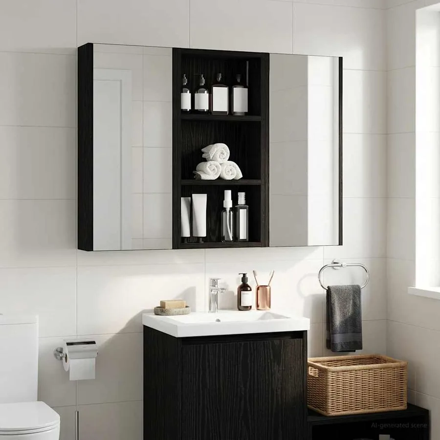 Armoire murale de salle de bain Chêne Noir 30 x 10 x 60,5 cm - 4