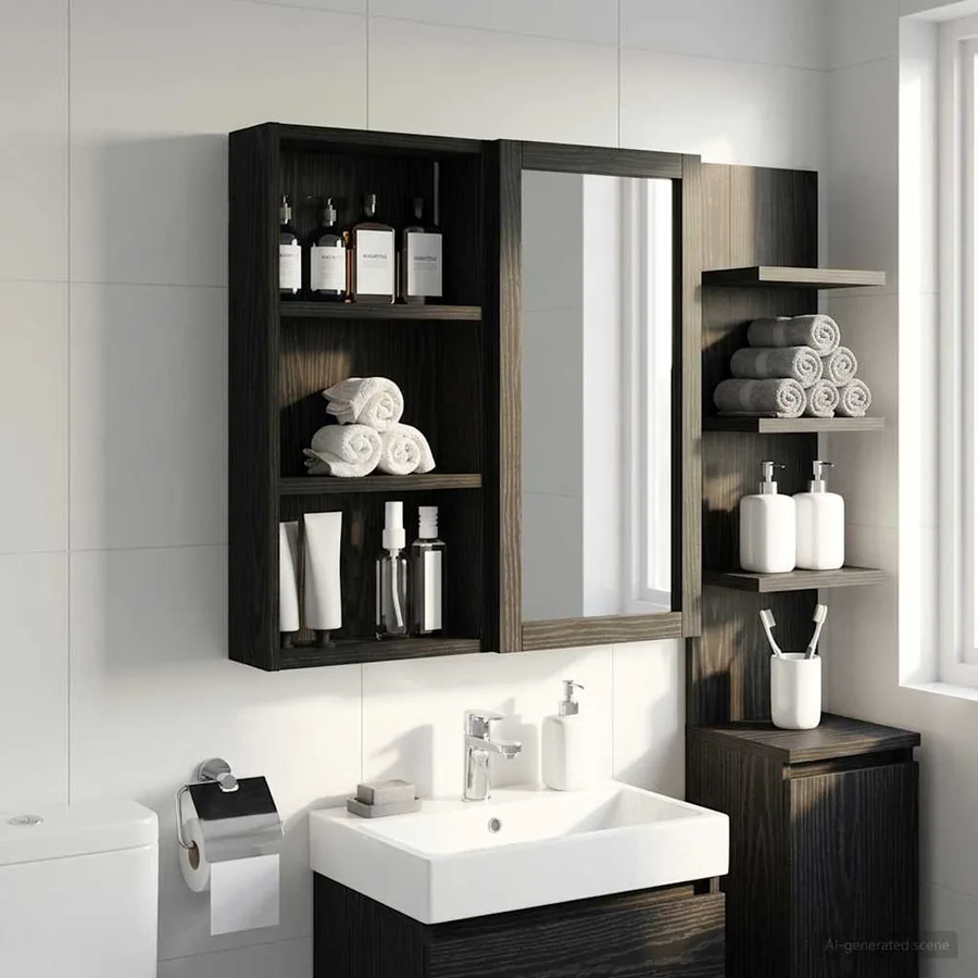 Armoire murale de salle de bain Chêne Noir 30 x 10 x 60,5 cm - 5