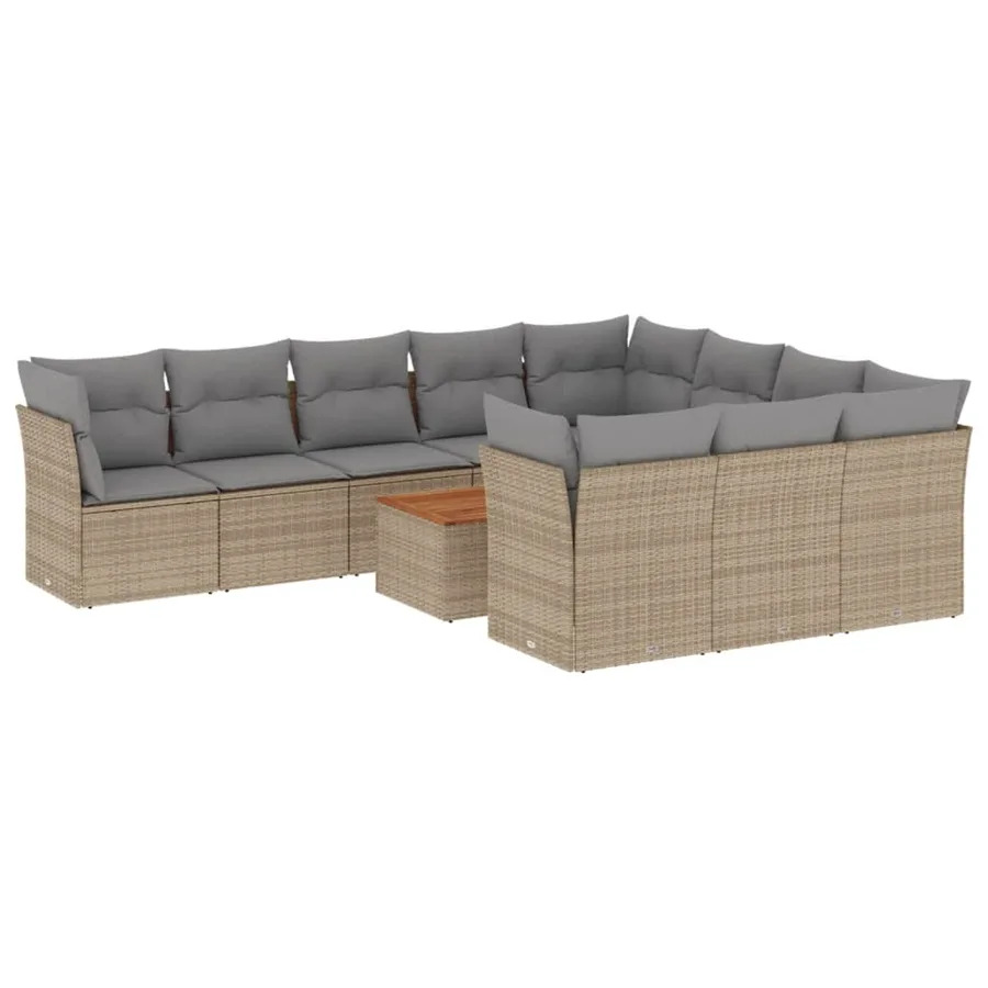 Salon de jardin 11 pcs avec coussins beige résine tressée - 2