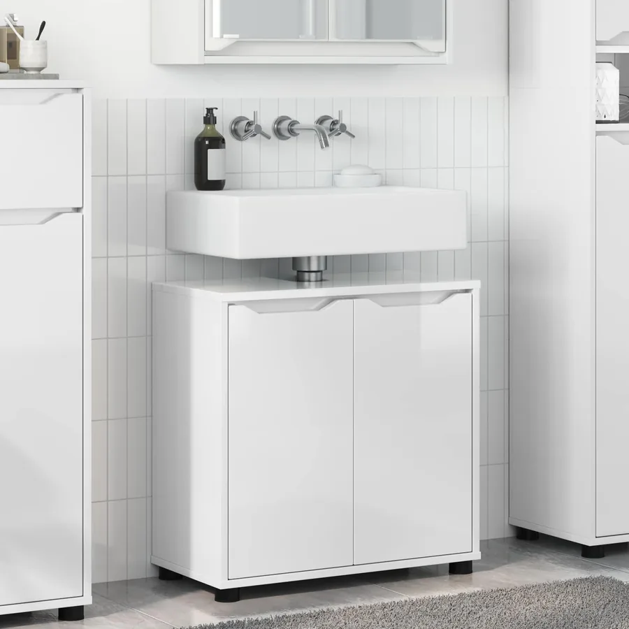 Armoire de lavabo de salle de bain avec étagère Blanc brillant