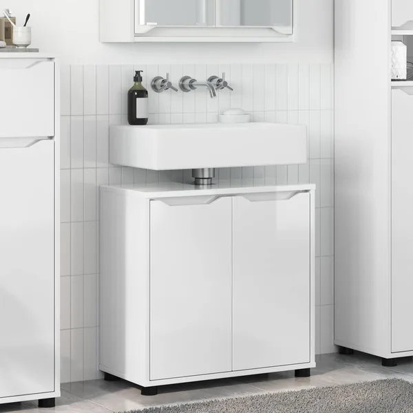 Armoire de lavabo de salle de bain avec étagère Blanc brillant