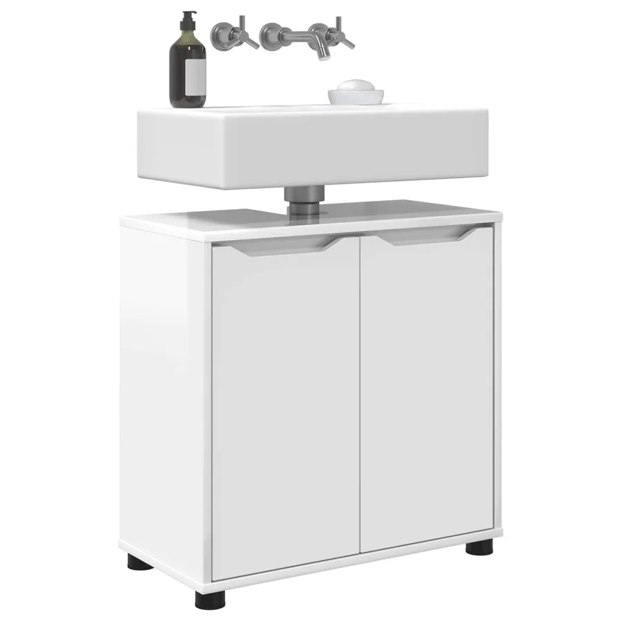Armoire de lavabo de salle de bain avec étagère Blanc brillant - 3