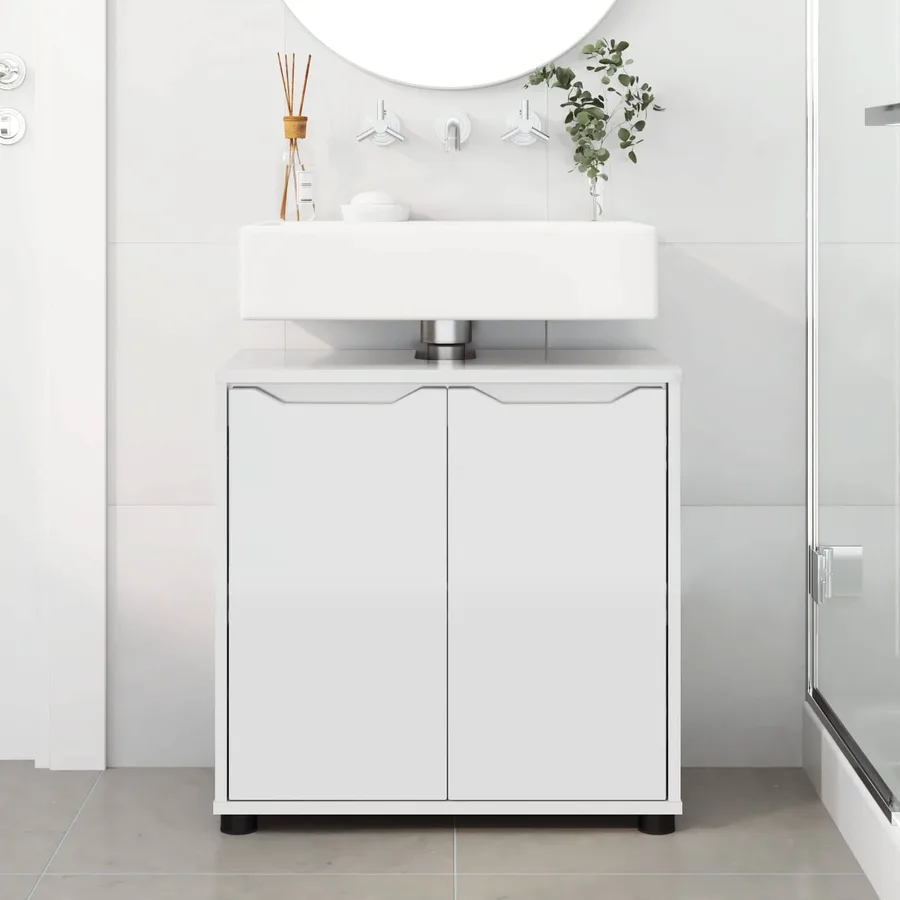 Armoire de lavabo de salle de bain avec étagère Blanc brillant - 4
