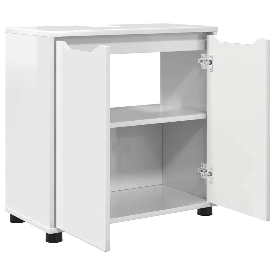 Armoire de lavabo de salle de bain avec étagère Blanc brillant - 5