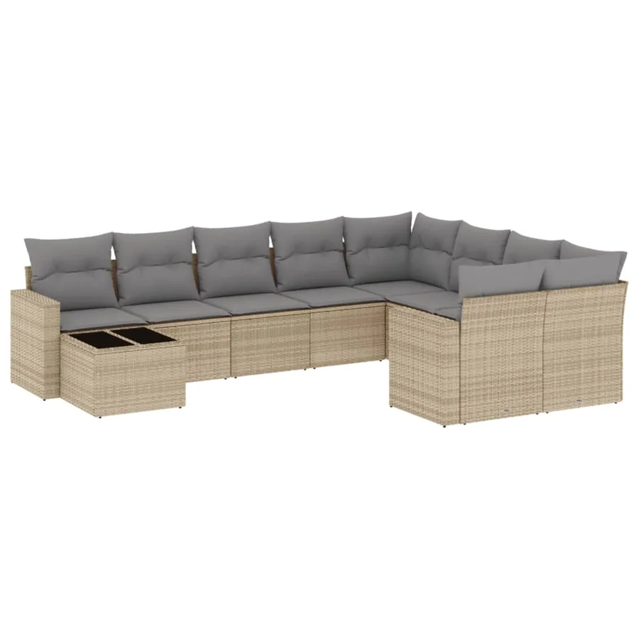 Salon de jardin avec coussins 10 pcs beige résine tressée - 2